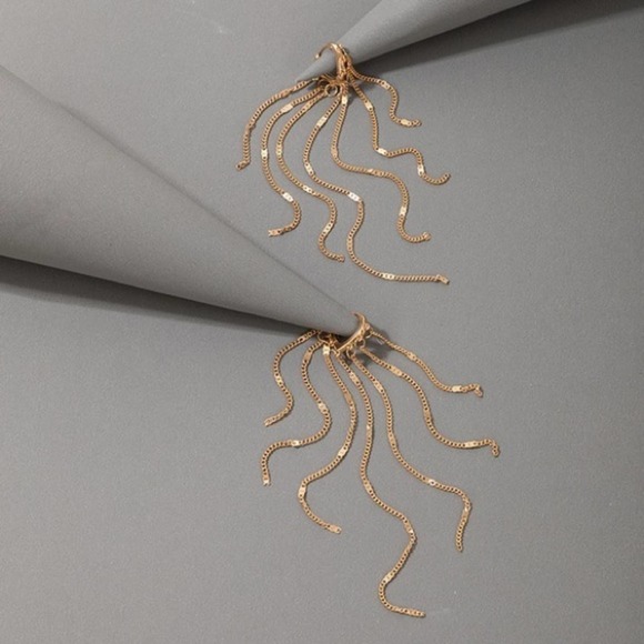 Elegant Gold Various Length Chain Dangle Earrings - Picture 5 of 8